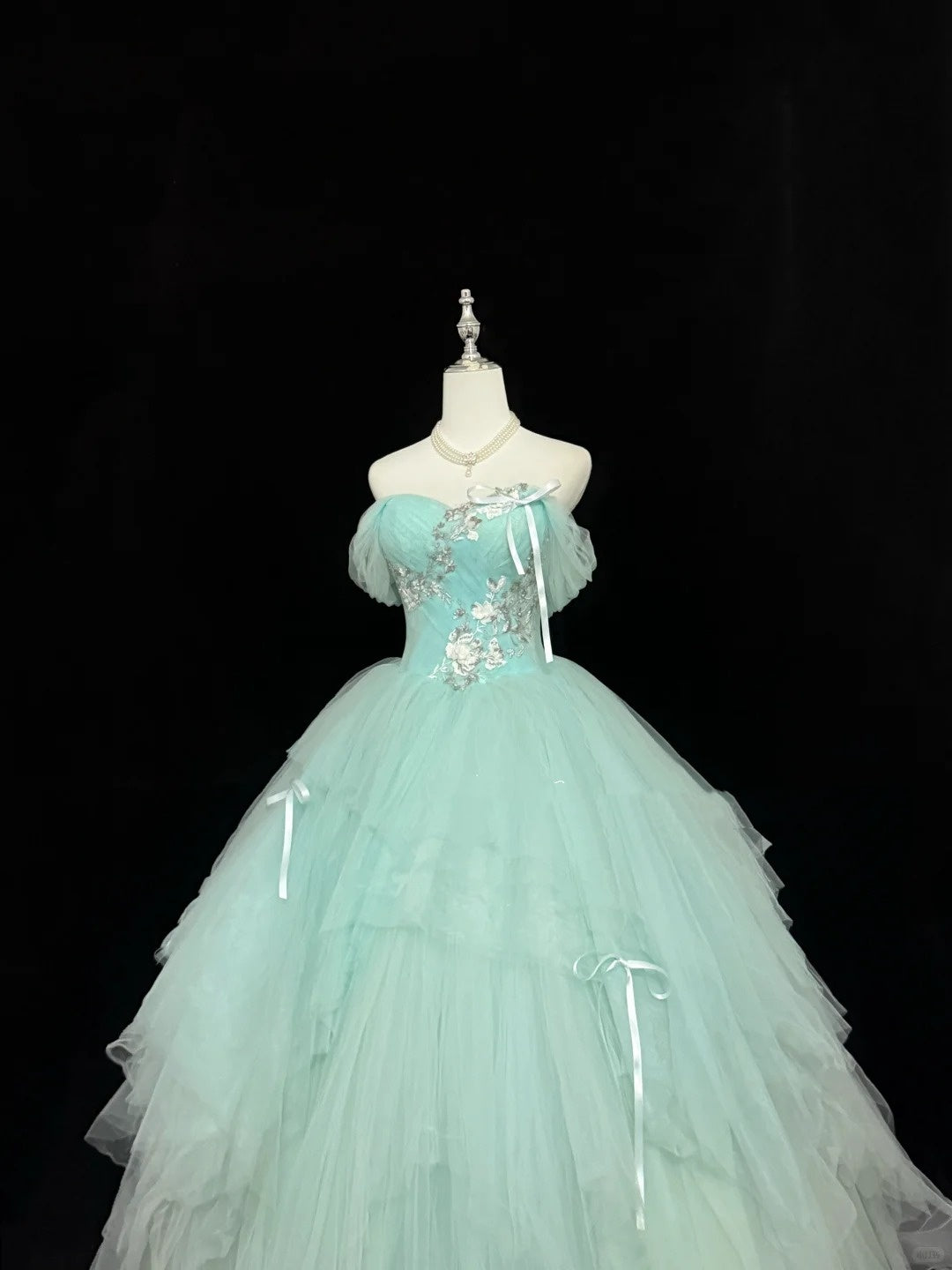 Mint Green Sweet 16 Dresses Long Ball Gown Off Shoulder Tulle Formal Sweet Sixteen Birthday Gown RC0240