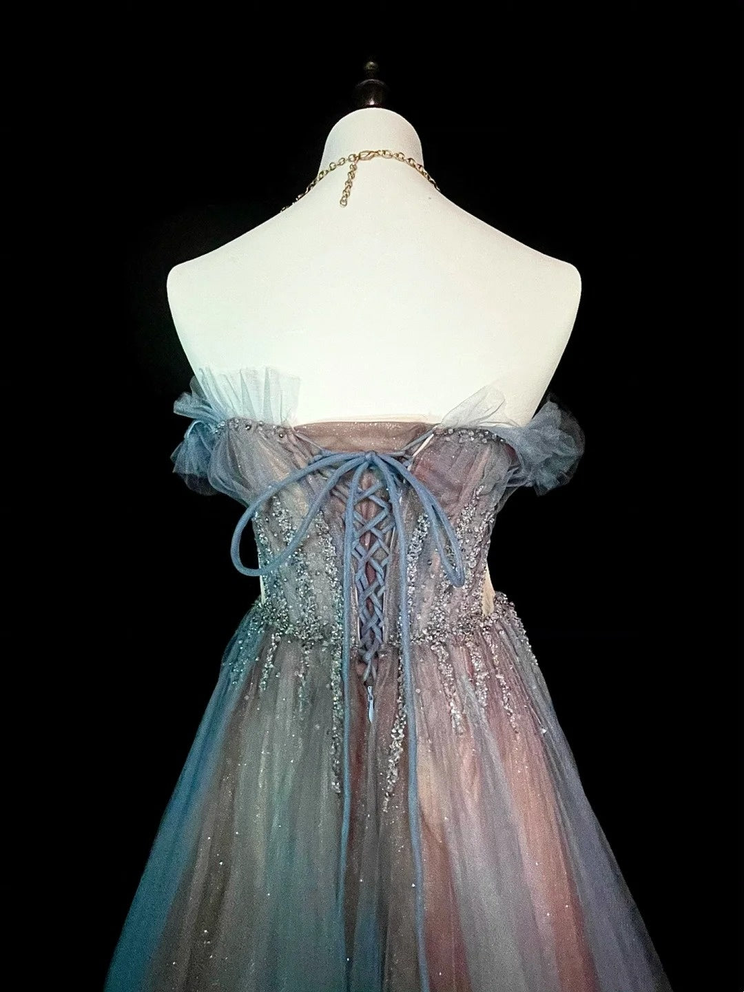 Vintage 1760s A Line Off The Shoulder With Cape Tulle Sleeves Pleated Long Prom Dresses N1584