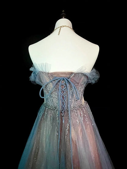 Vintage 1760s A Line Off The Shoulder With Cape Tulle Sleeves Pleated Long Prom Dresses N1584