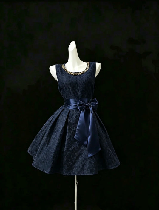Modest Ball Gown Navy Blue Satin Graduation Dresses Short High School For 8th Grade Senior Inspo Homecoming Gown RB3311