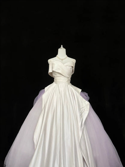 Sweet 16 Dresses Long Ball Gown Off Shoulder With Sleeves Lilac Tulle Sweet Sixteen Birthday Gown RC0363