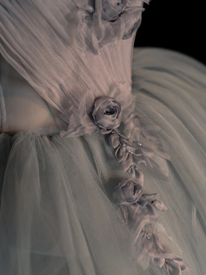 Modest Ball Gown Off The Shoulder Silver Tulle Prom Dresses Inspiration Party Gowns Princess Formal Dress N1280
