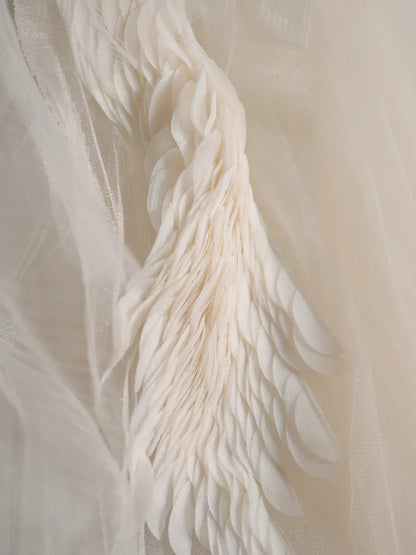 Modest Ball Gown Sweetheart White Tulle Wedding Dress Long Fairytale Autumn Bridal Dresses N675