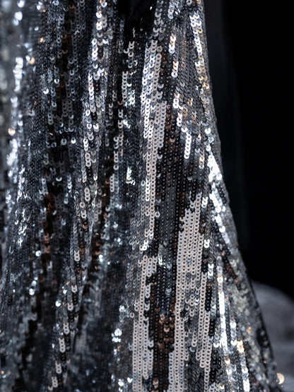 Sparkly Mermaid Strapless Grey Sequin Sleeveless Long Prom Dress For Women Girls Evening Dresses N666