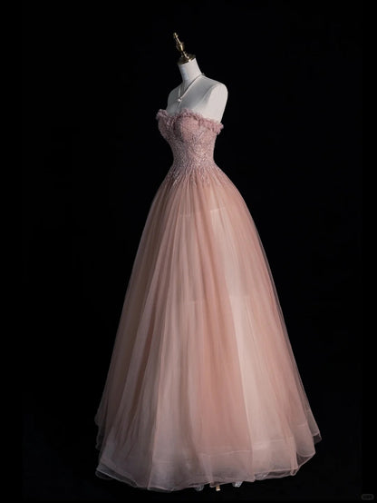 Beautiful Ball Gown Spaghetti Strap Pink Tulle Long Prom Dresses Inspiration Evening Gowns Formal Prom Dress N1214