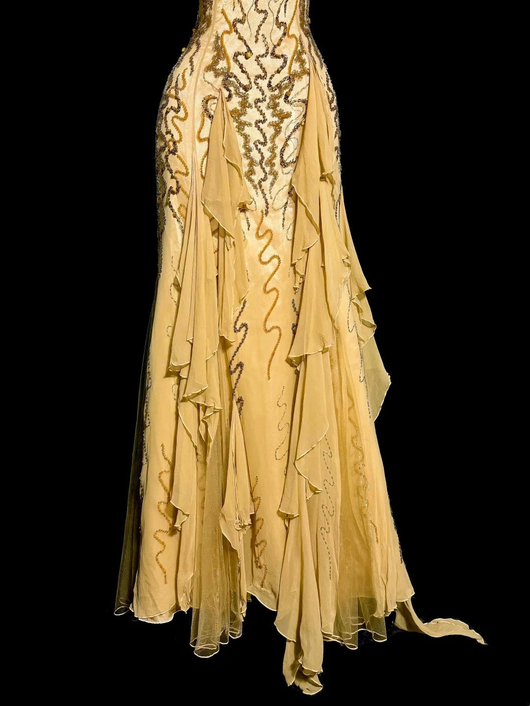 Modest Prom Dresses Mermaid Strapless Gold Chiffon With Beading Long Formal Evening Dress N3863