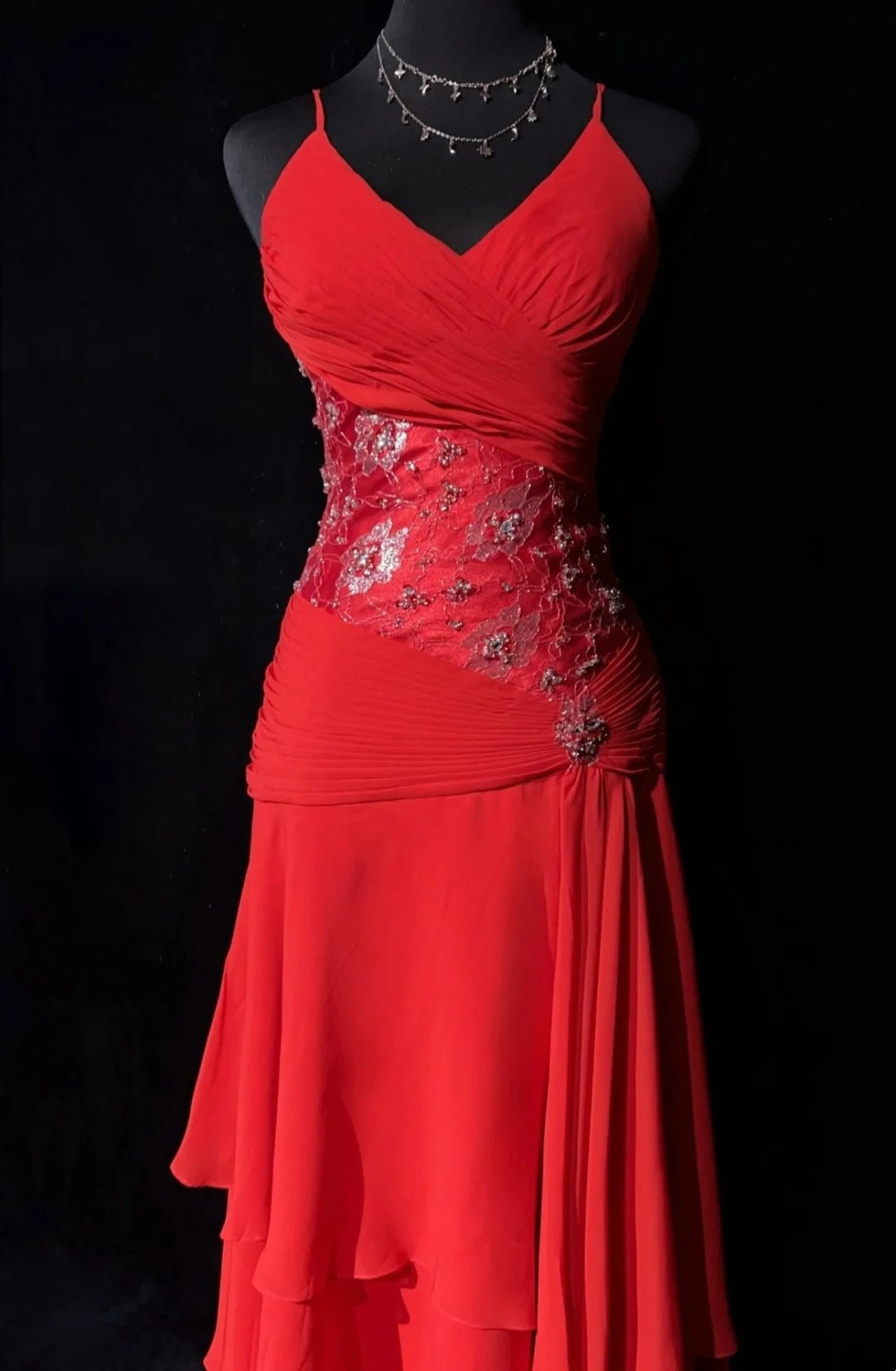 Vintage Prom Dresses Aesthetic 80s Retro A Line Red Backless Chiffon Mid Length Evening Outfits N2323