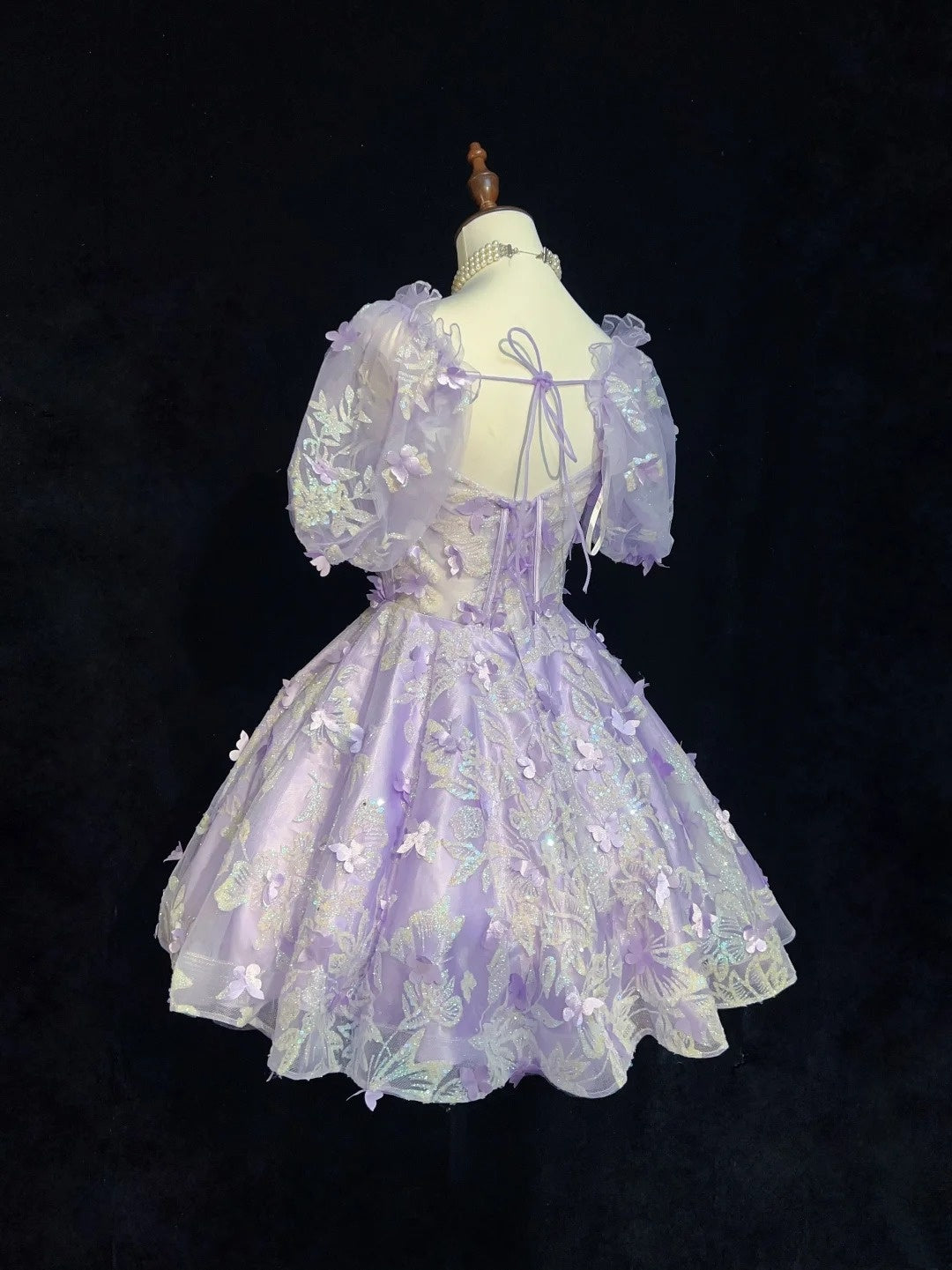 Pretty Ball Gown Square Neck Lilac Lace Short Mini Homecoming Dresses Hoco Gowns N2632