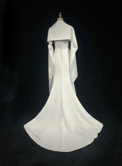 Vintage 90s Wedding Dresses Mermaid Strapless Satin White Beading Summer Garden Long Bridal Gown N3823