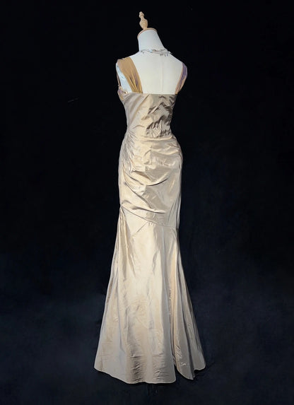 Vintage Prom Dresses Champagne Mermaid Sweetheart Taffeta Long Formal Evening Outfits N3859