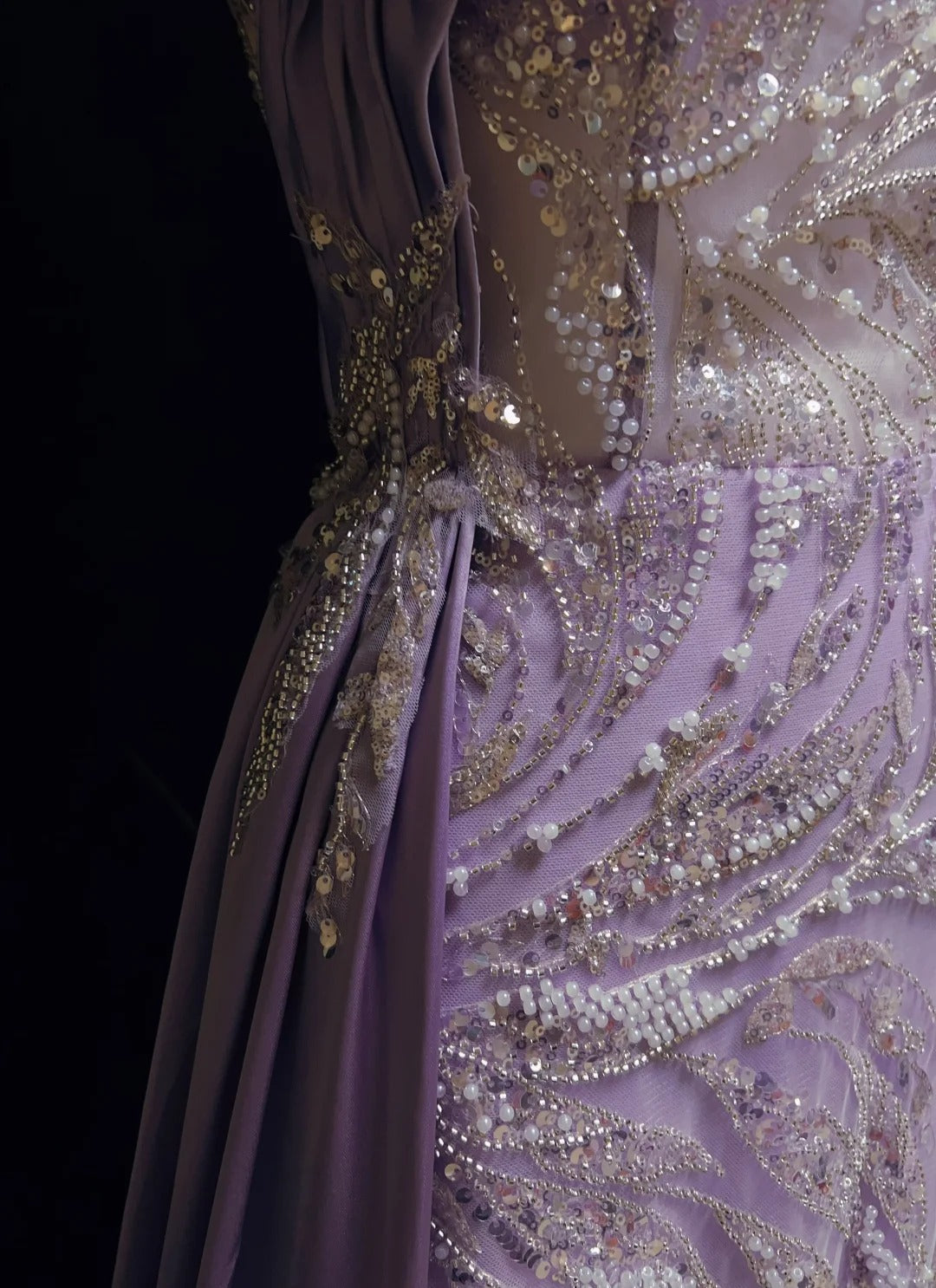 Vintage Prom Dresses Inspo Mermaid Strapless Lilac Sequined With Slit Beads 80s Long Formal Gown N2742