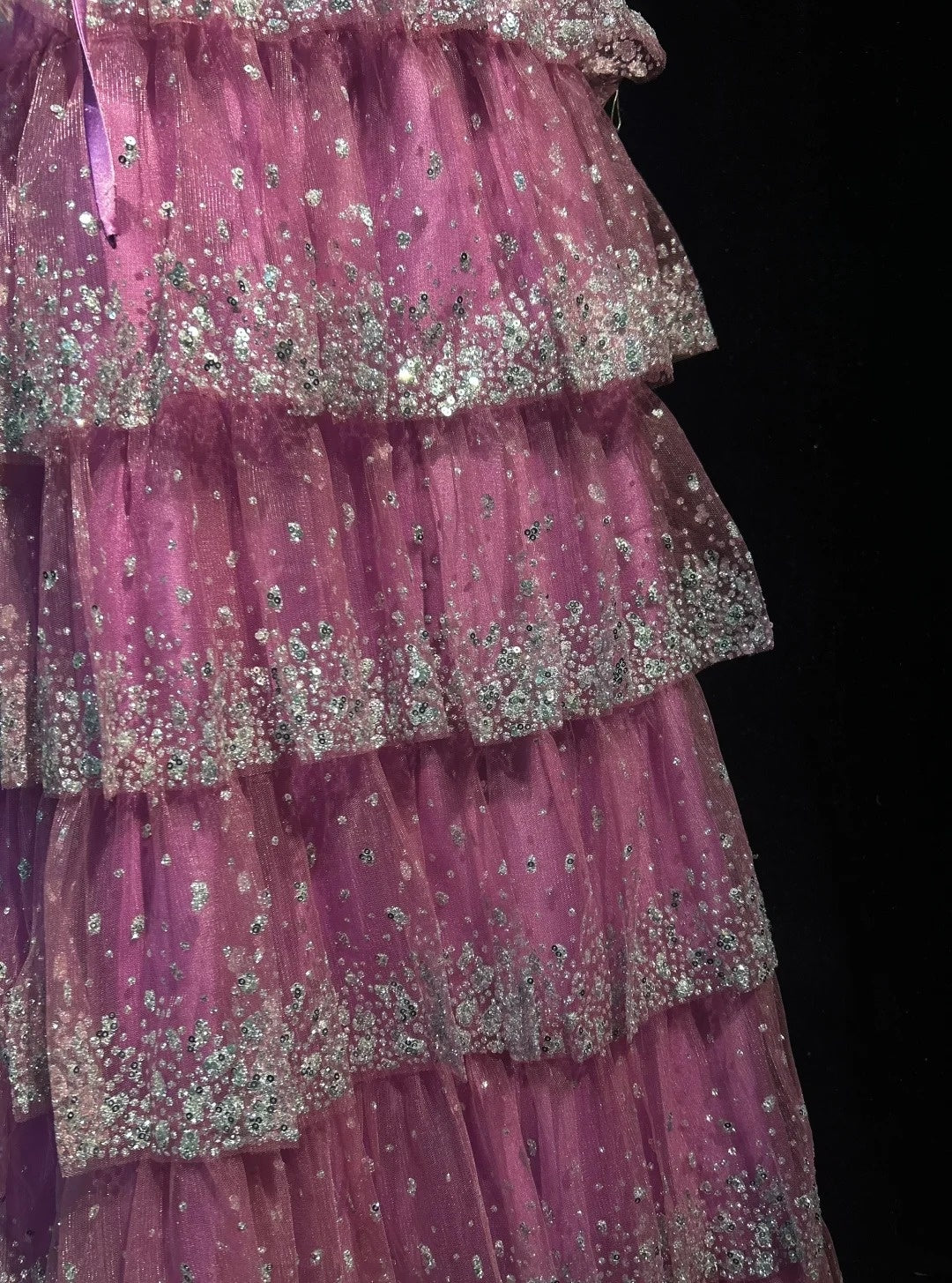 Vintage Prom Dresses A line Spaghetti Strap Pink Lace 80s With Tiered Layers Long Formal Evening Outfits N4207