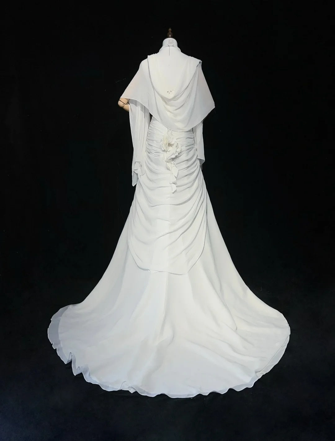 Timeless Wedding Dresses Mermaid Spaghetti Strap White Chiffon With Scarf Long Bridal Gown N3063