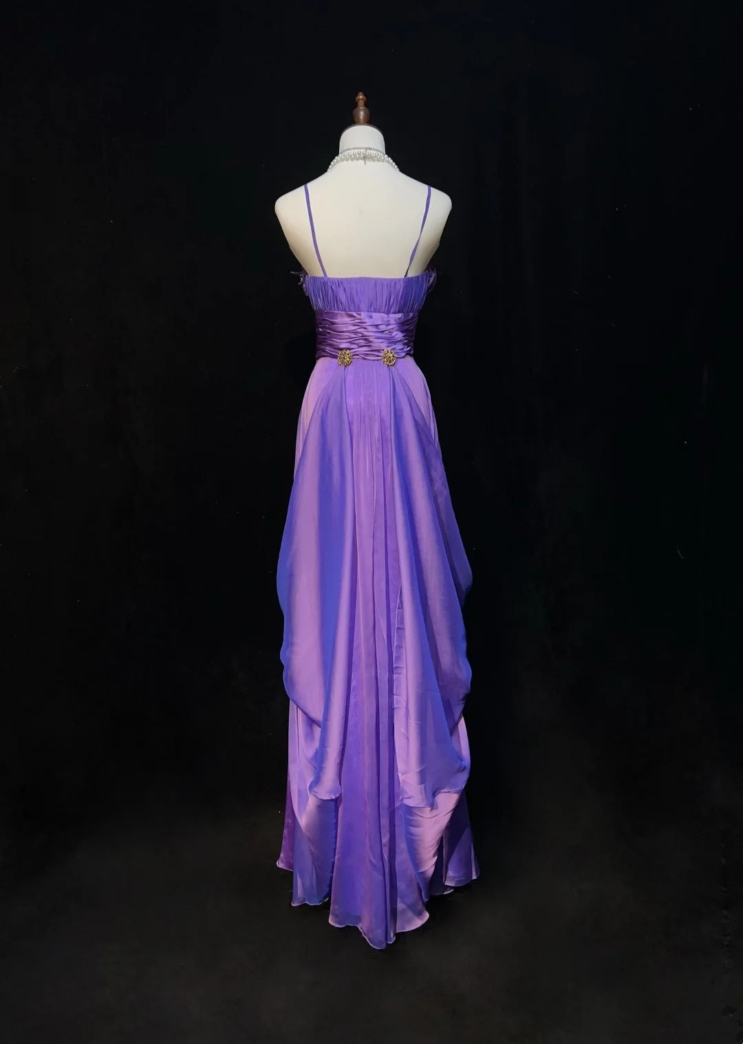 Vintage Prom Dresses A line Spaghetti Strap Grape Chiffon Sleeveless 1980s Long Formal Evening Gown N2631