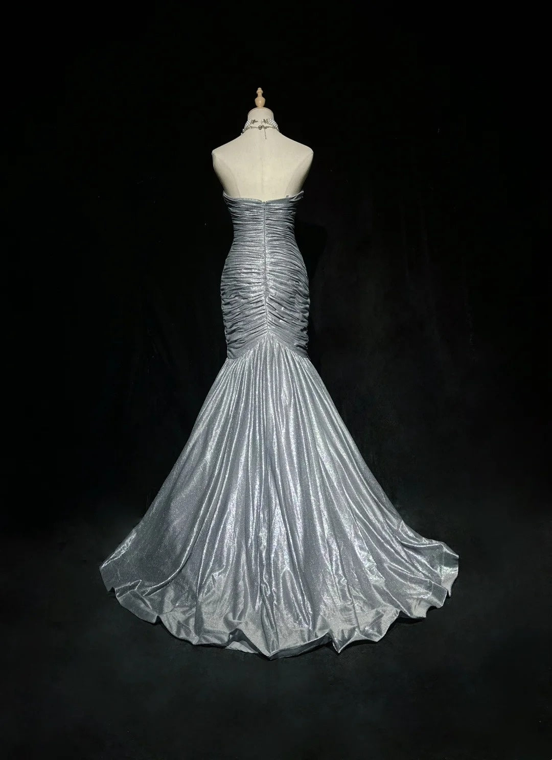 Vintage 1980s Prom Dresses Mermaid Sweetheart Silver Grey Floor Length Long Formal Party Dress N2536