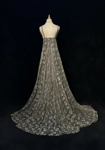 Grey Prom Dress Inspo A Line Spaghetti Straps Lace With Beading Long Formal Party Gown RC0095