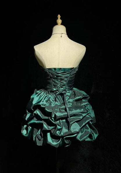 Dream Ball Gown Sweetheart Dark Emerald Green Taffeta 18th Birthday Gown Homecoming Dresses N3805