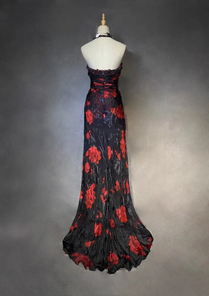 Floral Prom Dress Inspo Mermaid Halter Chiffon With Beading 18th Birthday Outfits Formal Party Gown RC0119