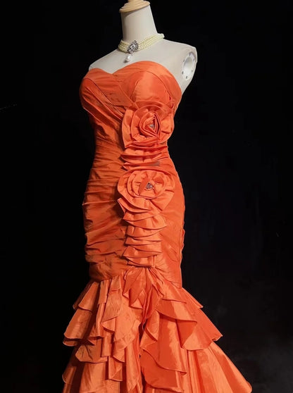 Vintage Prom Dresses Mermaid Sweetheart Orange Taffeta 2000s Party Evening Formal Gown RC1139