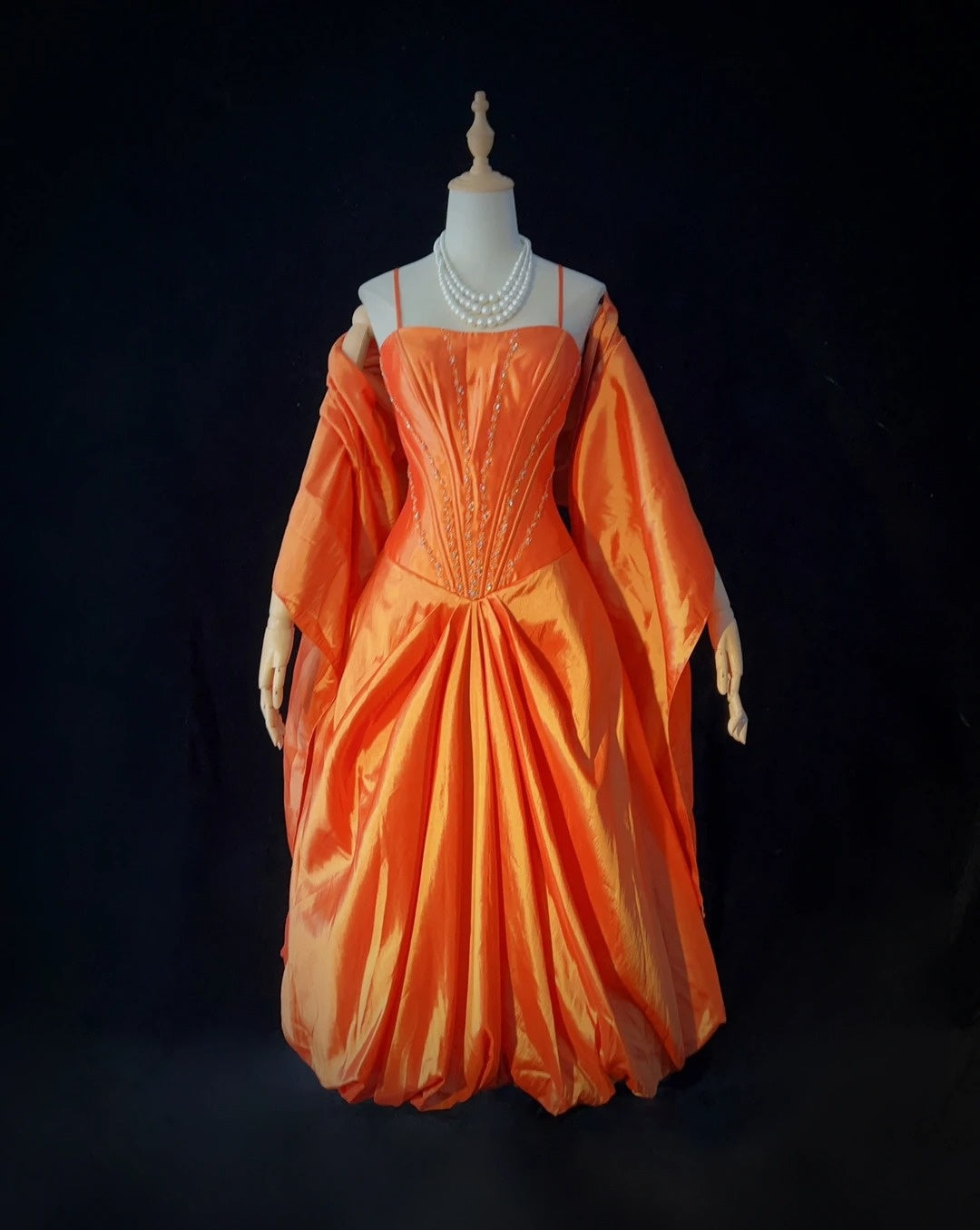 Timeless Prom Dresses Ball Gown Spaghetti Strap Orange Taffeta With Beading Cape Evening Outfits N3239