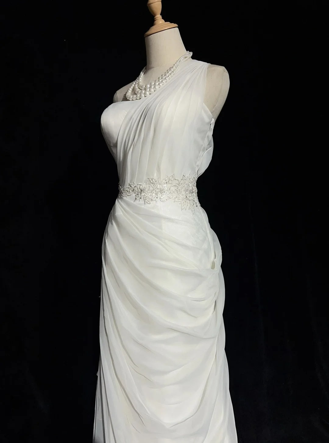 Unique Wedding Dresses Sheath One Shoulder Chiffon White Long Bridal Gown N3105