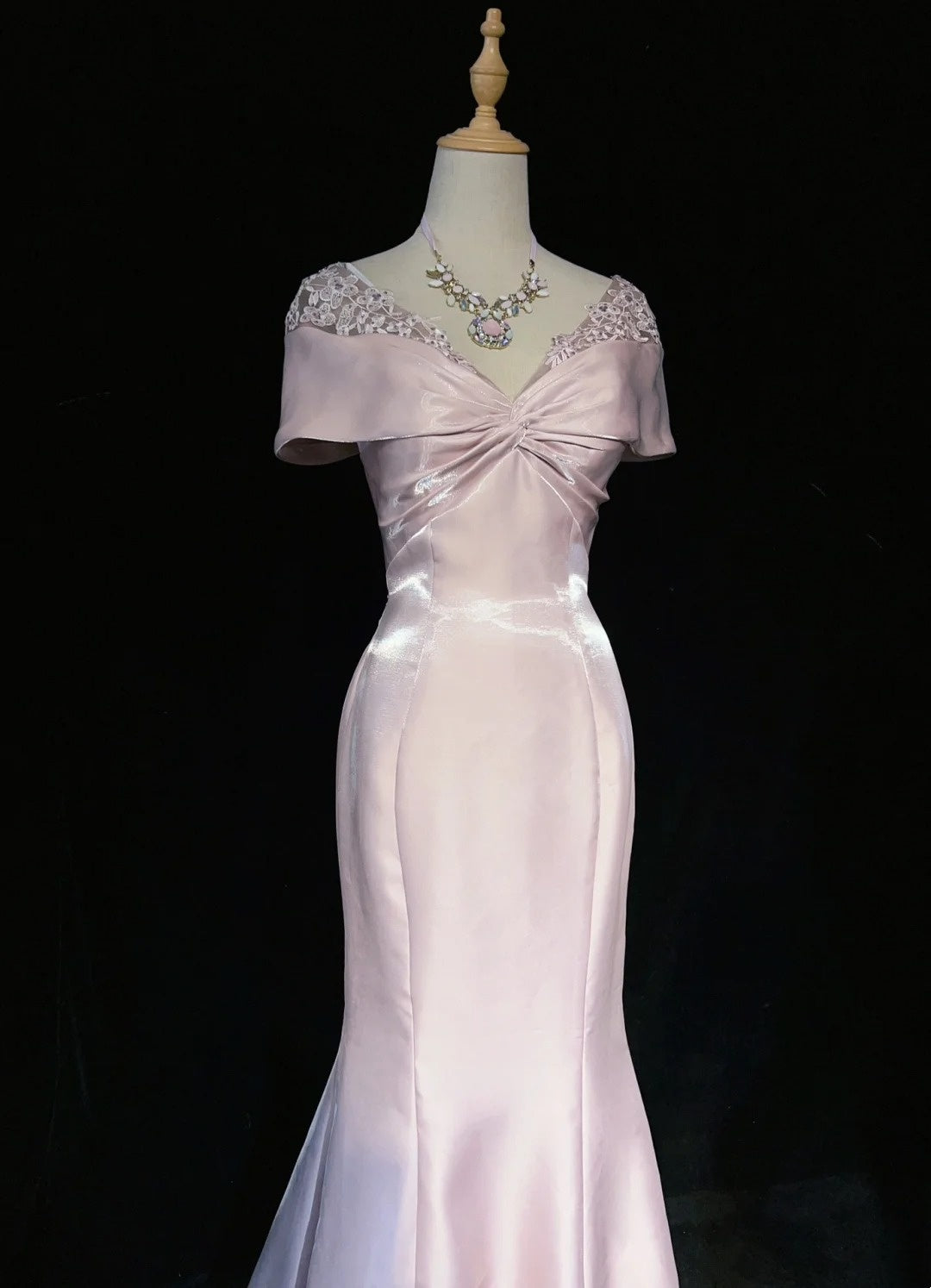 Vintage Prom Dresses Inspo Mermaid Off The Shoulder Pink Satin 80s With Lace Formal Gowns N3374