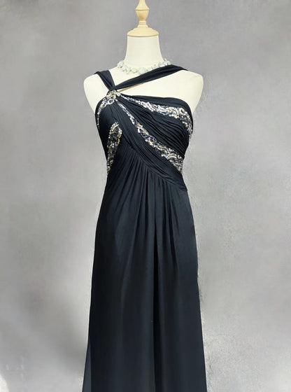 Modest Prom Dresses A Line Halter Black Chiffon Backless Floor Length Formal Evening Outfits N3484