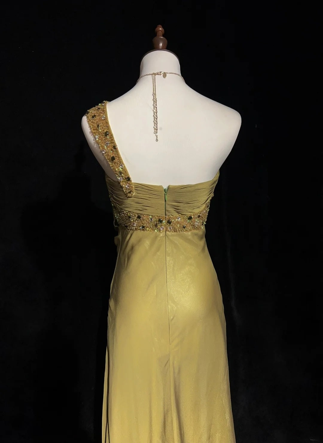 Vintage Prom Dresses A line One Shoulder Gold Chiffon 1990s Long Formal Evening Gown N2664