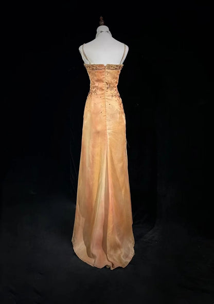 Gold Prom Dress Inspo A line Spaghetti Straps With Beading High Low Birthday Outfits Formal Party Gown RC0104