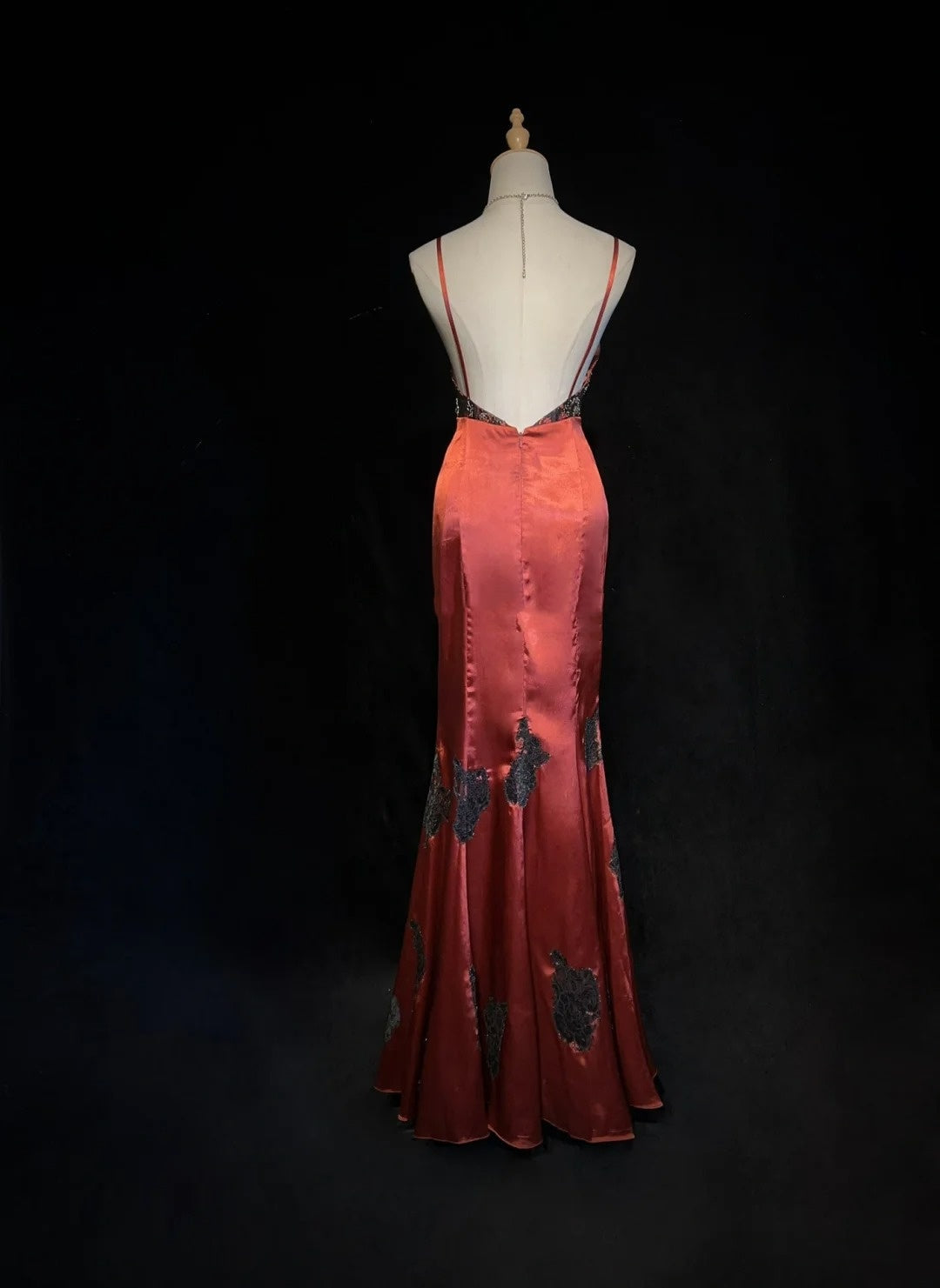 Vintage Prom Dresses Mermaid Spaghetti Strap Dusty Orange Sleeveless 1980s Long Formal Gown N2868