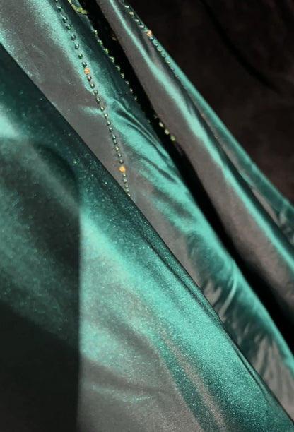 Vintage Prom Dresses Inspo Ball Gown Strapless Green With Beads 80s Long Formal Gown N2739