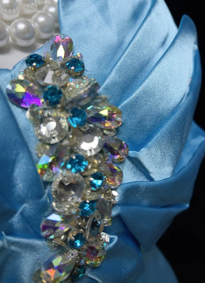 Classy Prom Dresses Mermaid Halter Floor Length Tiffany Blue Satin Formal Evening Dress N3698