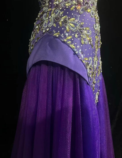 Vintage Mermaid Boat Neck Purple With Beading Tulle Floor Length Prom Dresses Inspo Evening Outfits RB4343