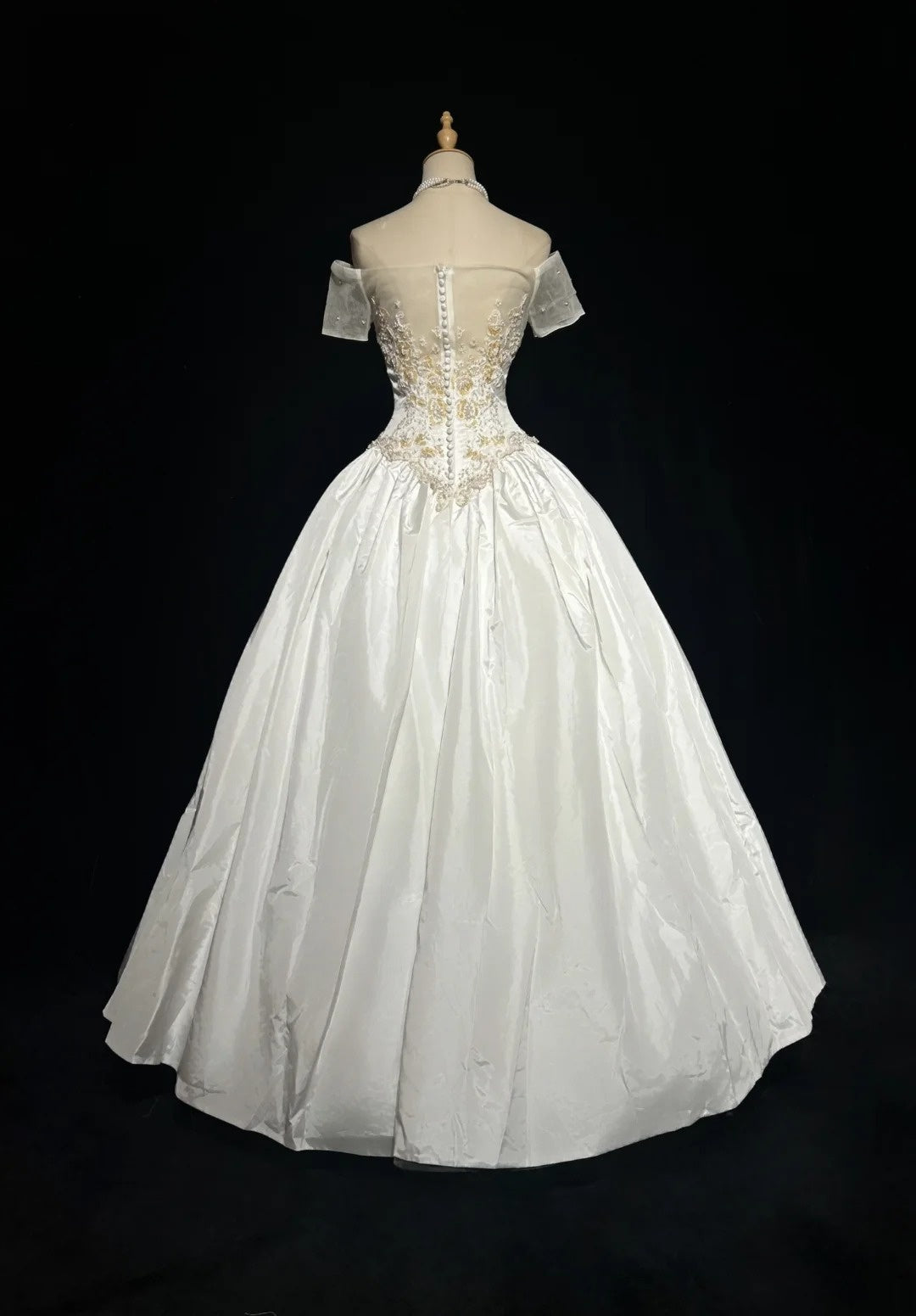 Princess Satin Off Shoulder White With Pearls Sweet 16 Dress Ball Gown Formal Party Sweet Sixteen Dress RC0112