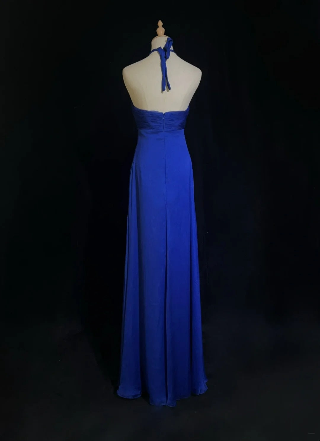 Vintage Prom Dresses A line Halter Royal Blue Chiffon With Beaded 90s Long Formal Gown N2903