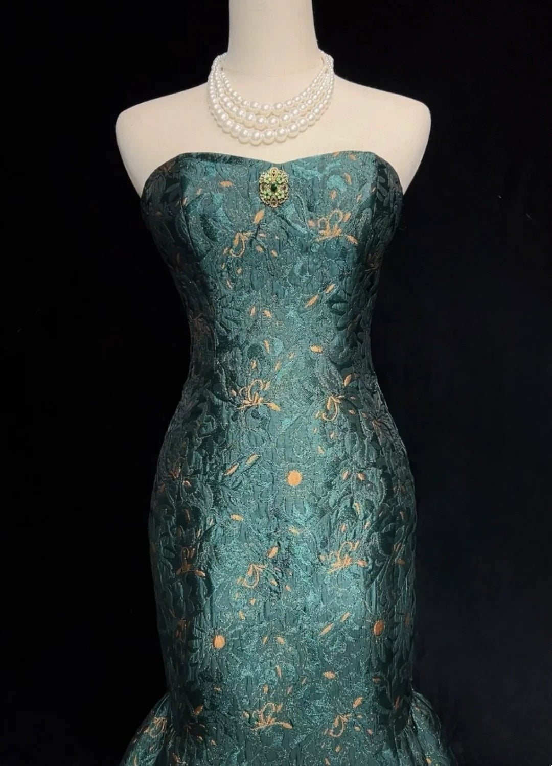 Classy Prom Dresses Mermaid Sweetheart Dark Green Floor Length Lace Satin Formal Evening Dress N3707