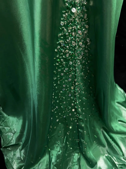 Vintage Prom Dresses Mermaid Halter Backless Green Beaded 90s Long Formal Evening Gown N2648