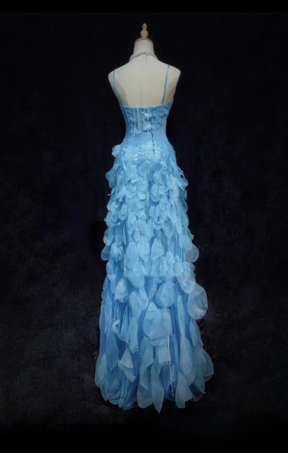 Blue Prom Dress Inspo A Line Spaghetti Straps With Beading Modest Long Formal Party Gown RC0083