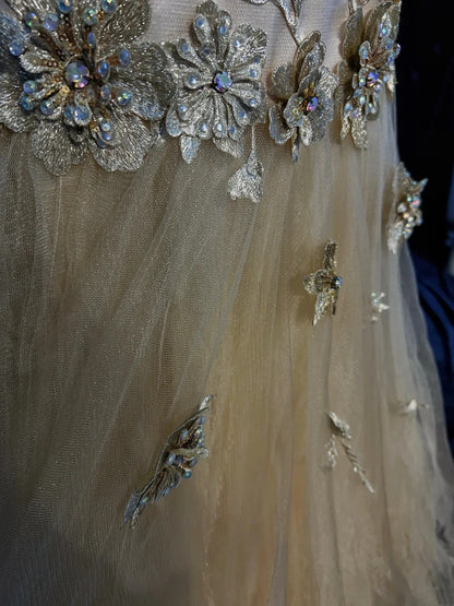 Vintage Prom Dresses Inspo Mermaid One Shoulder Tulle Gold 90s With Appliqued Formal Gowns N3343