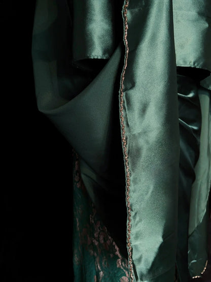 Vintage Prom Dresses Inspo Mermaid One Shoulder Dark Emerald Green 1990s With Gold Lace Formal Gowns N3320