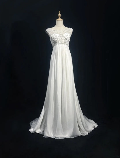 Fairytale Fantasy Art Wedding Dresses A line Scoop White Beads Long Brides Dress Bridal Gowns N2600