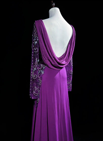 Vintage Prom Dresses A line Purple Chiffon 90s With Beading Long Formal Party Dress N2514