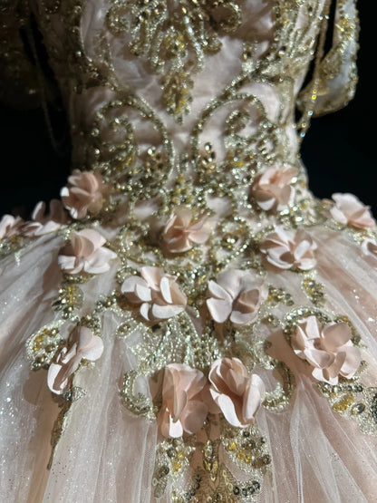 Princess Lace Square Neck Blush Pink Sweet 16 Dress Ball Gown Sleeveless Sweet Sixteen Dress RC0078