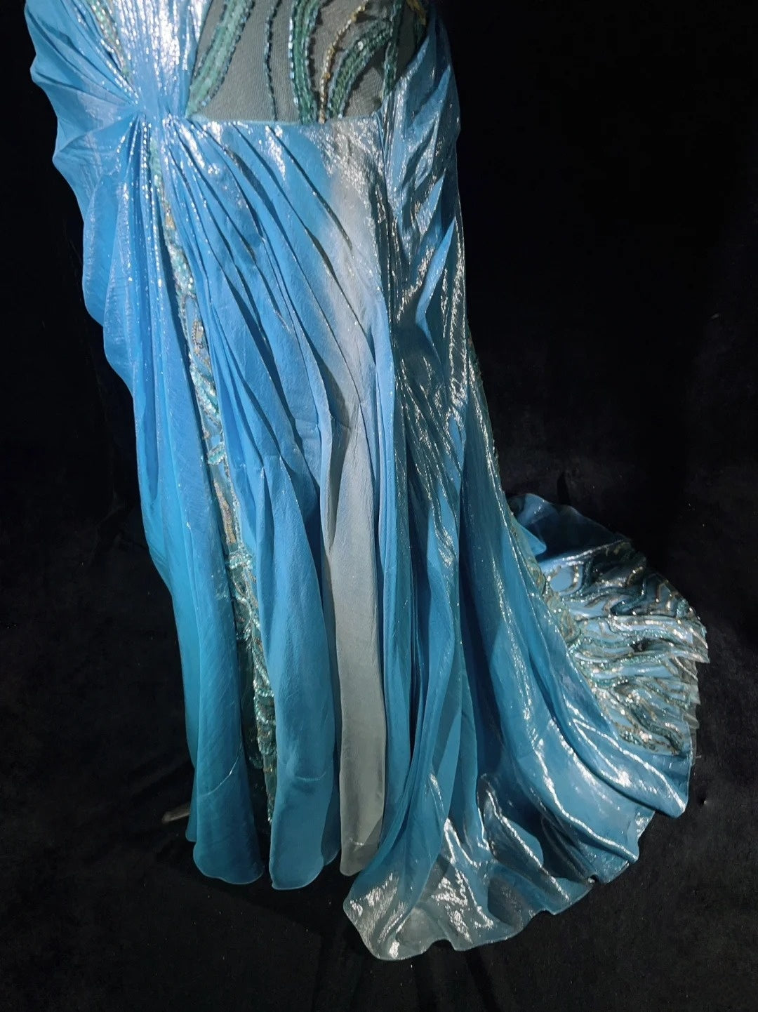 Vintage Prom Dresses Inspo Mermaid Straps Blue Sequined Long 1990s With Flower Formal Gowns N3355