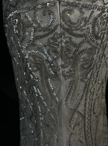 Vintage Prom Dresses Inspo Mermaid Halter Silver Gray Sequin 80s With Backless Formal Gowns N3369