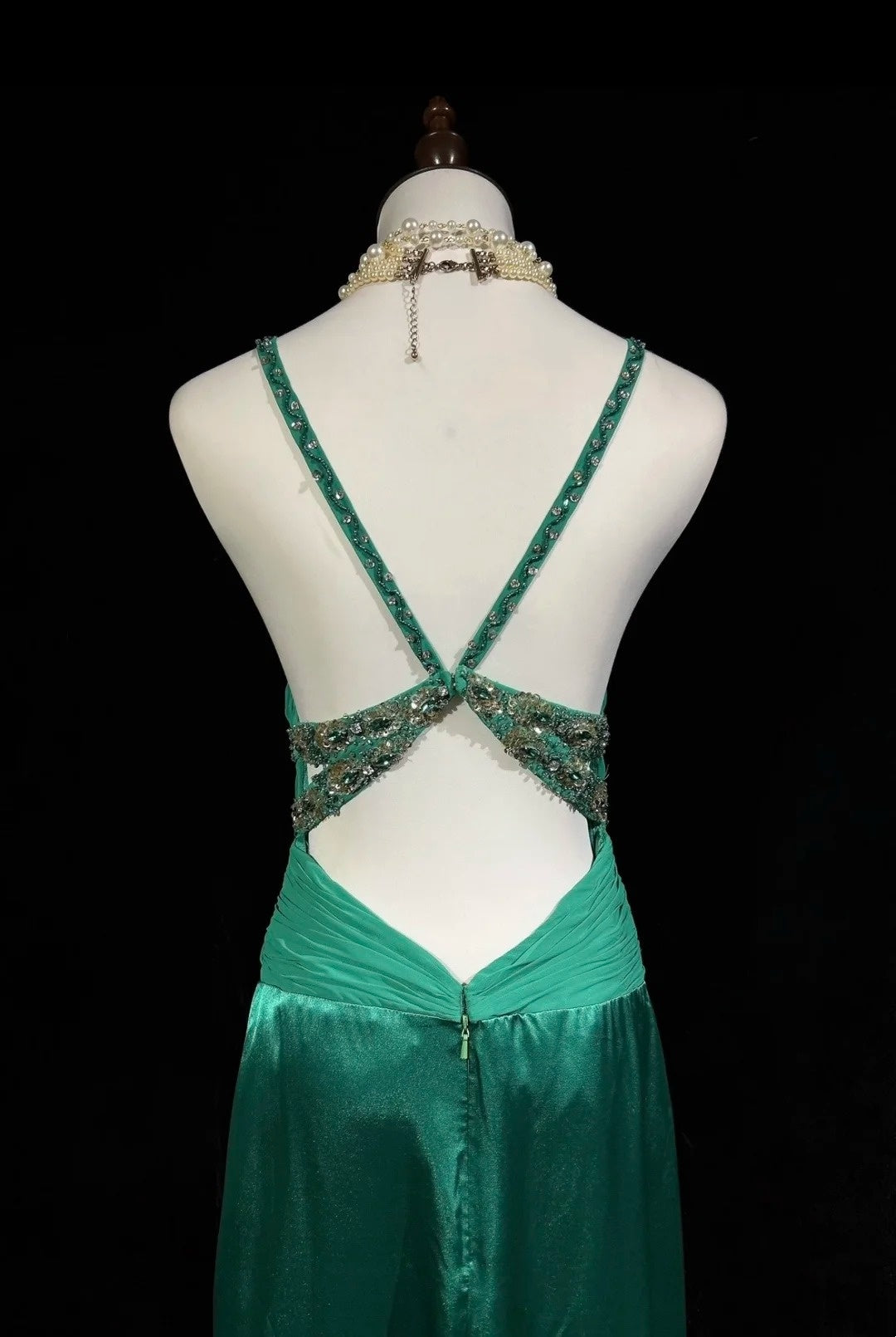 Vintage Prom Dresses Mermaid V Neck Green Chiffon With Ruffles Backless Long Formal Dress N2512
