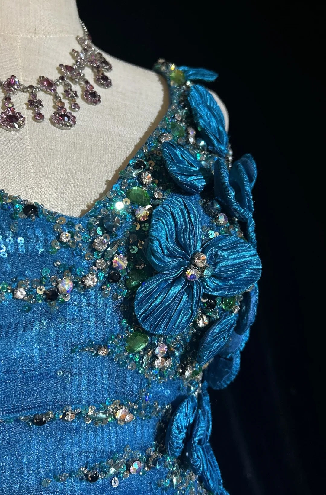 Vintage 1980s Prom Dresses Mermaid Irregular Shoulder Strap Royal Blue Sequin Long Formal Party Dress N2537