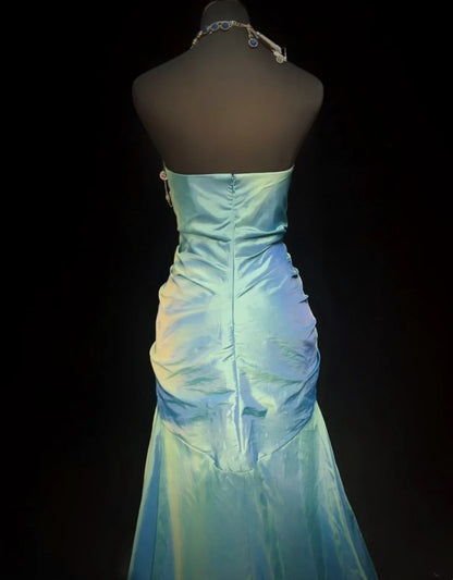 Elegant Prom Dresses Mermaid Sweetheart Green Taffeta With Beaded Sleeveless Long Formal Gown N2896