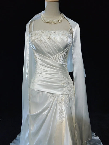 Unique Wedding Dresses Mermaid Spaghetti Strap ivory With Ruffled Appliqued Long Bridal Gown N3631
