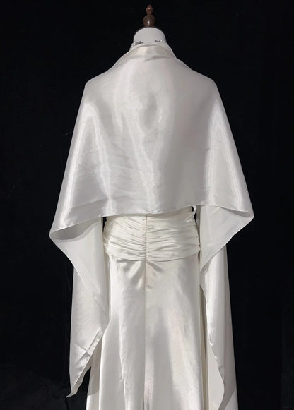 Vintage Prom Dresses A line Halter White Satin With Pleated Cape 1960s Long Formal Gown N2604